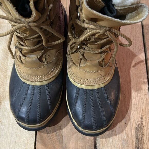 Sorel Caribou Buff Tan Black Waterproof Lace Up Boots B94 - Picture 7 of 11
